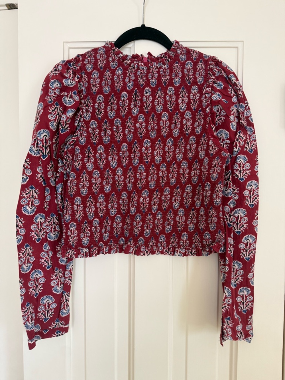 Alix Of Bohemia Burgundy Floral Smocked Long-Sleeve Crop Top